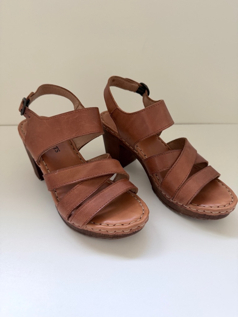 Ten Points Amelia Cognac Leather Strappy Block Heel Sandals |Comfort | EU 36